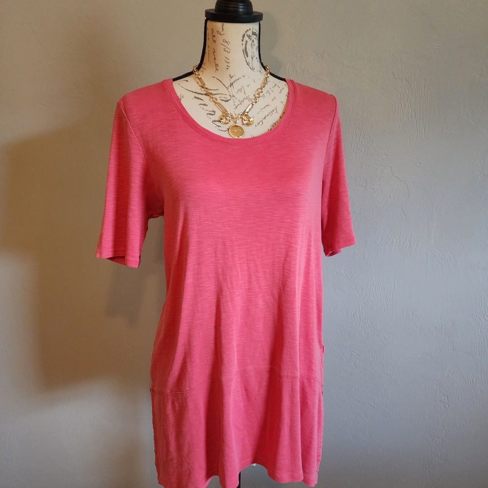 J. Jill Coral Scoop Neck Short Sleeve Tunic